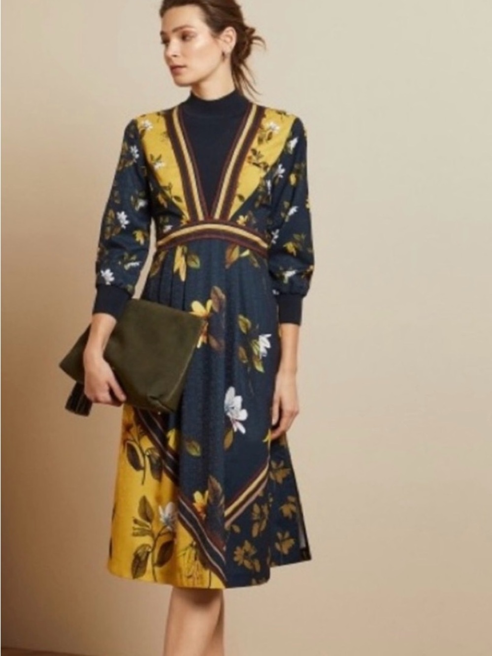 NWT Ted Baker Floral Colorblock Midi Dress Boho Fall Wedding Guest Size 12